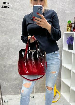 Женская стильная и качественная сумка из эко кожи черная с красным лак 4 расцветки5 фото