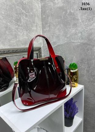 Женская стильная и качественная сумка из эко кожи черная с красным лак 4 расцветки8 фото