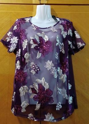 Нова розкішна блуза сітка з вишивкою і  пайетками  р. 16 від m & co