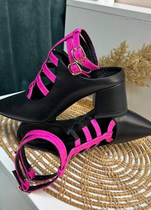 Эксклюзивные босоножки из итальянской кожи и замши женские на каблуке с ремешками2 фото