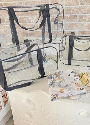 Комплект прозрачных сумок в роддом из 3 шт5 фото