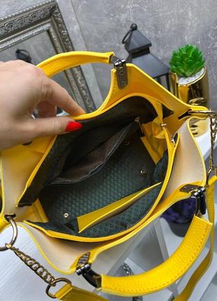 Женская стильная и качественная сумка из эко кожи желтая10 фото
