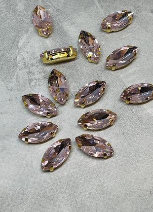 Камень пришивной, 9*18 мм, цвет розовый+ основа золото, шт.
