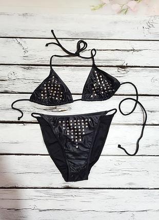 Женский черный раздельный купальник бикини с эффектом блеска blue chips