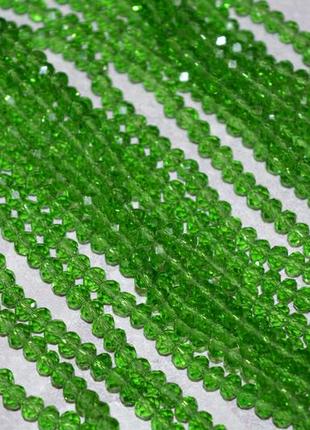Граненые стеклянные бусины 3,6*4,5 мм, цвет-зеленый,1-нить ≈125-130 шт