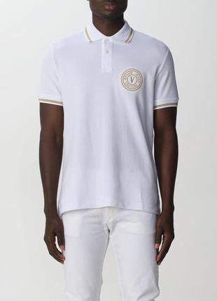 Оригинальная футболка поло versace jeans couture cotton polo shirt with logo