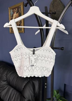 H&m білий котоновий в'язаний топ майка