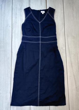 Качественное прямое черное льняное платье с вискозой с карманами 12 р