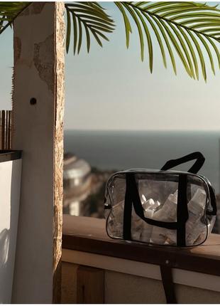 Сумка m в роддом, для пляжа, 30х20х10 см (черный, белый)4 фото