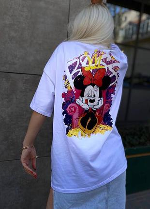 Футболка оверсайз с принтом накатом minnie с обеих сторон