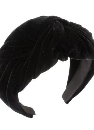 Ефектний оксамитовий чорний об'ємний жіночий обруч обідок чалма для волосся