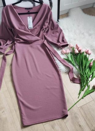 Розовое миди платье на запах с открытыми плечами от boohoo, размер s2 фото