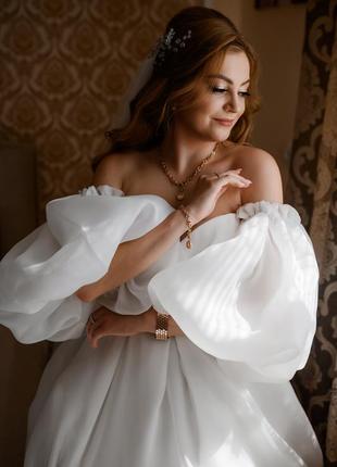 Веселенное платье, свадебное платье с пышными рукавами3 фото