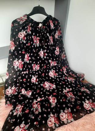 Цветочное платье h&amp;m с длинным рукавом, размер л-м
