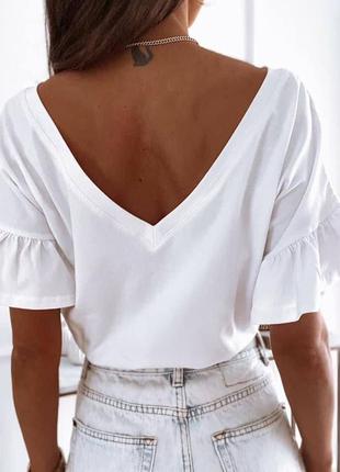 Блуза рукава с рюшками свободная блузка белая черная с открытой спинкой классическая трендовая стильная6 фото