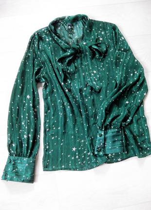 Шикарная зелёная прозрачная блуза со звёздочками