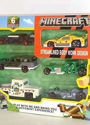 Набор машинок майнкрафт/manecraft 6-штук,металлопластик.