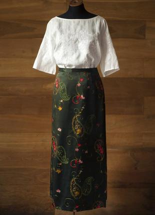 Темно зеленая шелковая юбка с вышивкой макси женская laura ashley, размер xl, 2xl