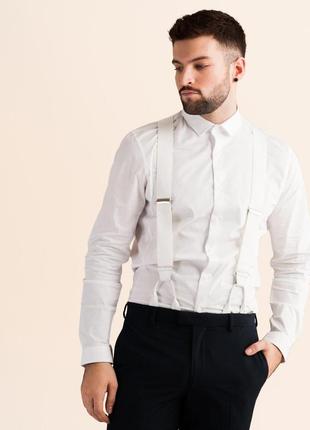 Brimarc подтяжки белые + кожаные элементы на пуговицы