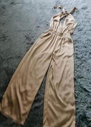 Шикарный шёлковый ромпер комбинезон длинные широкие брюки palace с карманами палаццо6 фото