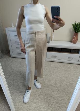 Стильные укороченные летние брюки с содержанием льна2 фото