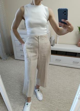 Стильные укороченные летние брюки с содержанием льна3 фото