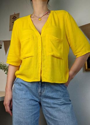 Топ-сорочка жовта кишеня блуза віскоза яскрава коротка m l