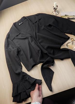 Топ на завязках болеро чёрное воланы рукава длинные вискоза m l блуза6 фото