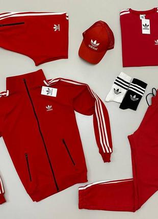 Набір 7в1  adidas унісекс: червоний, чорний, білий, хакі та синій: кофта-штани-футболка-шорти-кепка- шкарпетки 2 пари . xs-3xl!!!