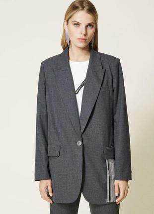 Жакет пиджак серый с бахромой twin set8 фото