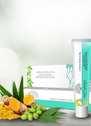 Mitvana] гель для лица против акне и прыщей acne and pimple gel with neem, turmeric &amp; cucumber, 30 мл