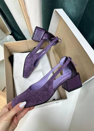 Фиолетовые лавандовые сиреневые туфли с квадратными носками4 фото