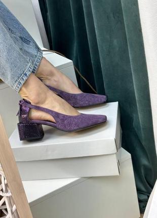 Фиолетовые лавандовые сиреневые туфли с квадратными носками6 фото