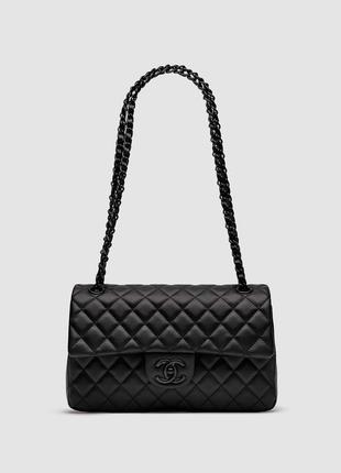 Сумка в стиле chanel classic 2.55 medium double flap in black