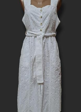 Біла бавовняна сукня на підкладці9 фото