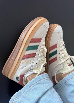 Adidas gazelle bold cream white/wild sepia/collegiate green premium