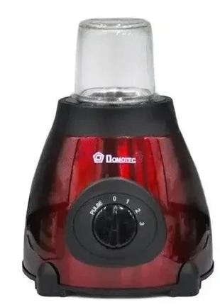 Блендер стаціонарний з чашею 1.5 л + кавомолка 2в1 domotec 6611ms три швидкості, імпульсний режим 1000вт червоний6 фото