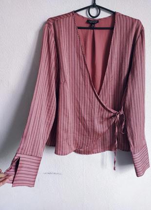 Шикарная атласная блуза в полоску на запах