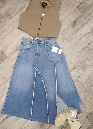 Zara women крутая асимметричная джинсовая юбка. новая коллекция2 фото