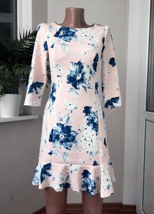 Красивое светло розовое платье с синими цветами zara