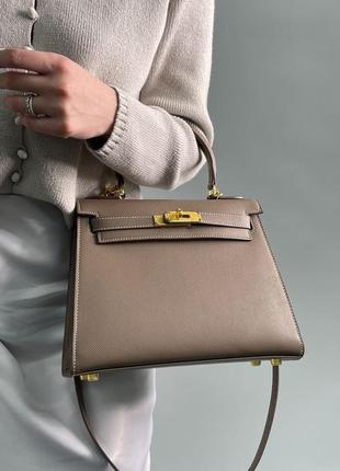 Сумка в стиле hermes kelly 25 grey/gold