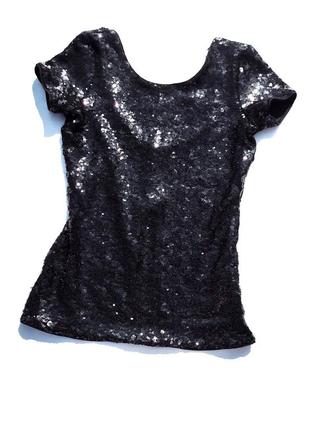 Новая блестящая чёрная футболка с пайетками tally weijl