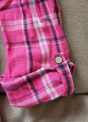 Сорочка рожева в клітинку довгий рукав для дівчинки4 фото