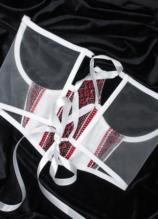 Підгрудний корсет з орнаментом вишиванкою на шнурівці