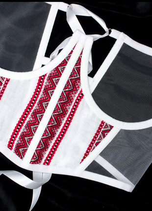 Підгрудний корсет з орнаментом вишиванкою на шнурівці