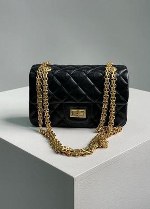 Сумка в стиле chanel 2.55 reissue double flap leather bag black/gold