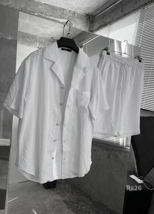 Белый летний льняной костюм мужская рубашка шорты