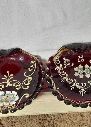 Vintage murano glass ruby red & gold bowl - венеційське скло -мушля