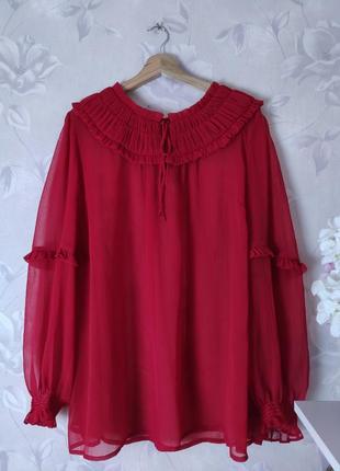 Рубашка блуза ярко красная батал батального большого размера с завязками