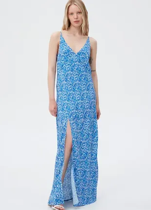 Сукня-комбінація максі в принт "сині краплі" з віскози musthave